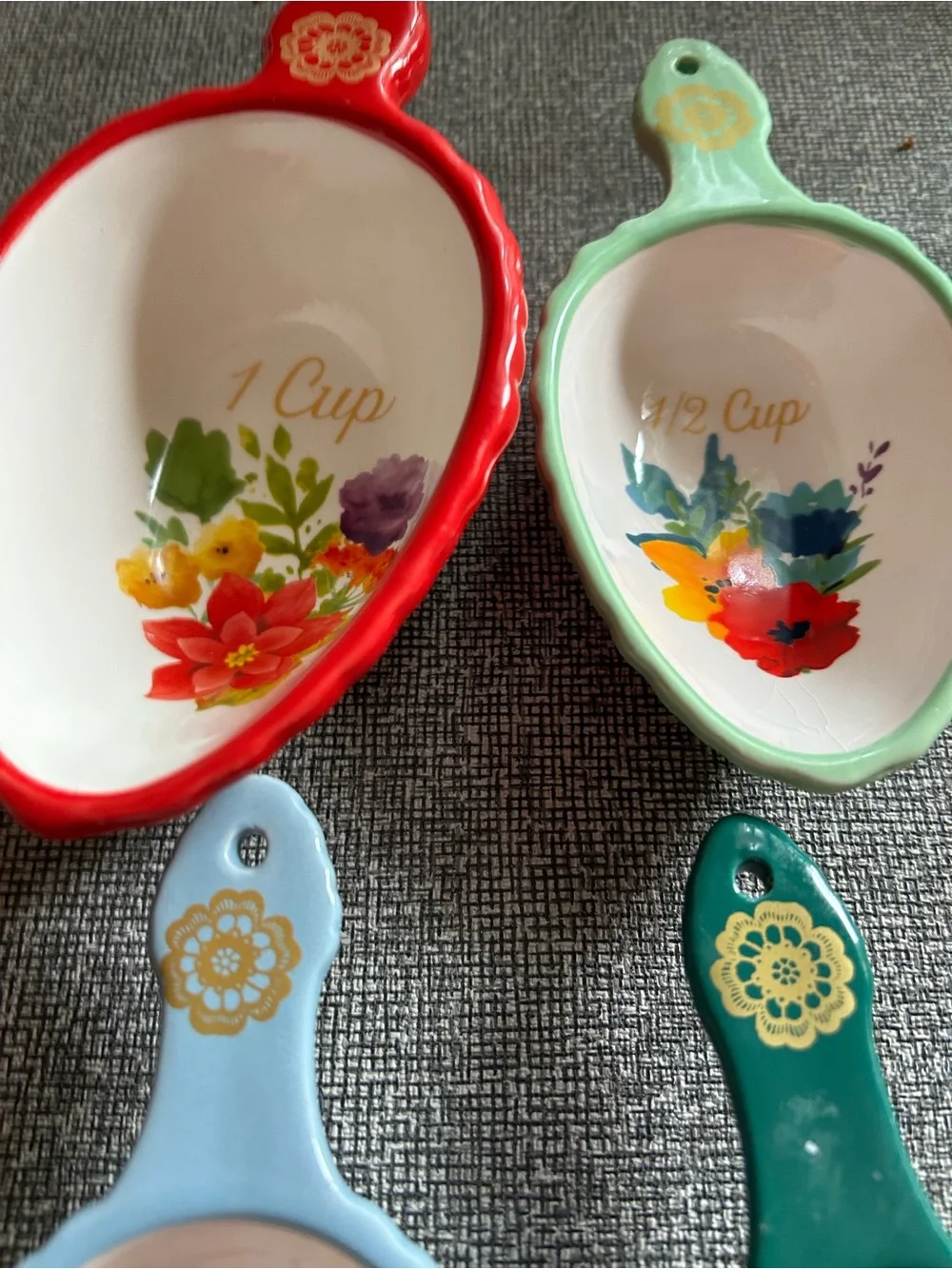 Decorative Floral Ceramic Measuring Spoon Set - Multicolor